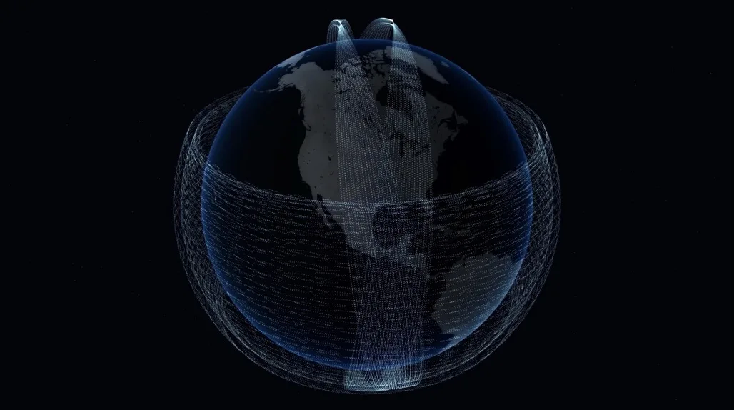 Rendering of rings of satellites encircling Earth, from SpaceX's Starmind video