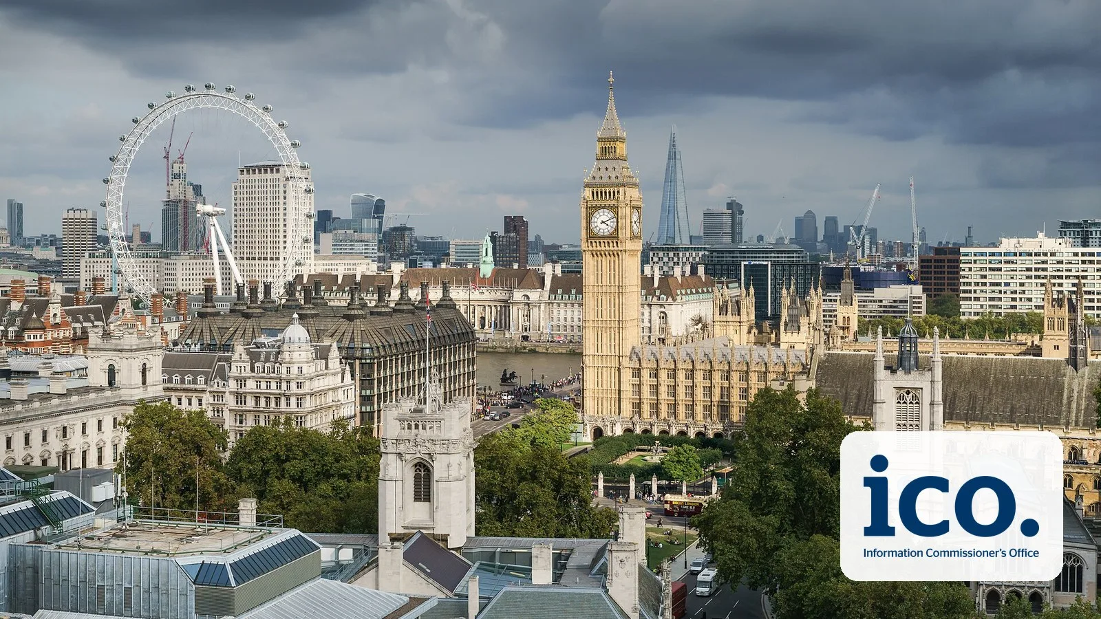 The Palace of Westminster in London, with the ICO logo
